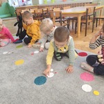 dzieci na dywanie układają koła od najmniejszego do największego